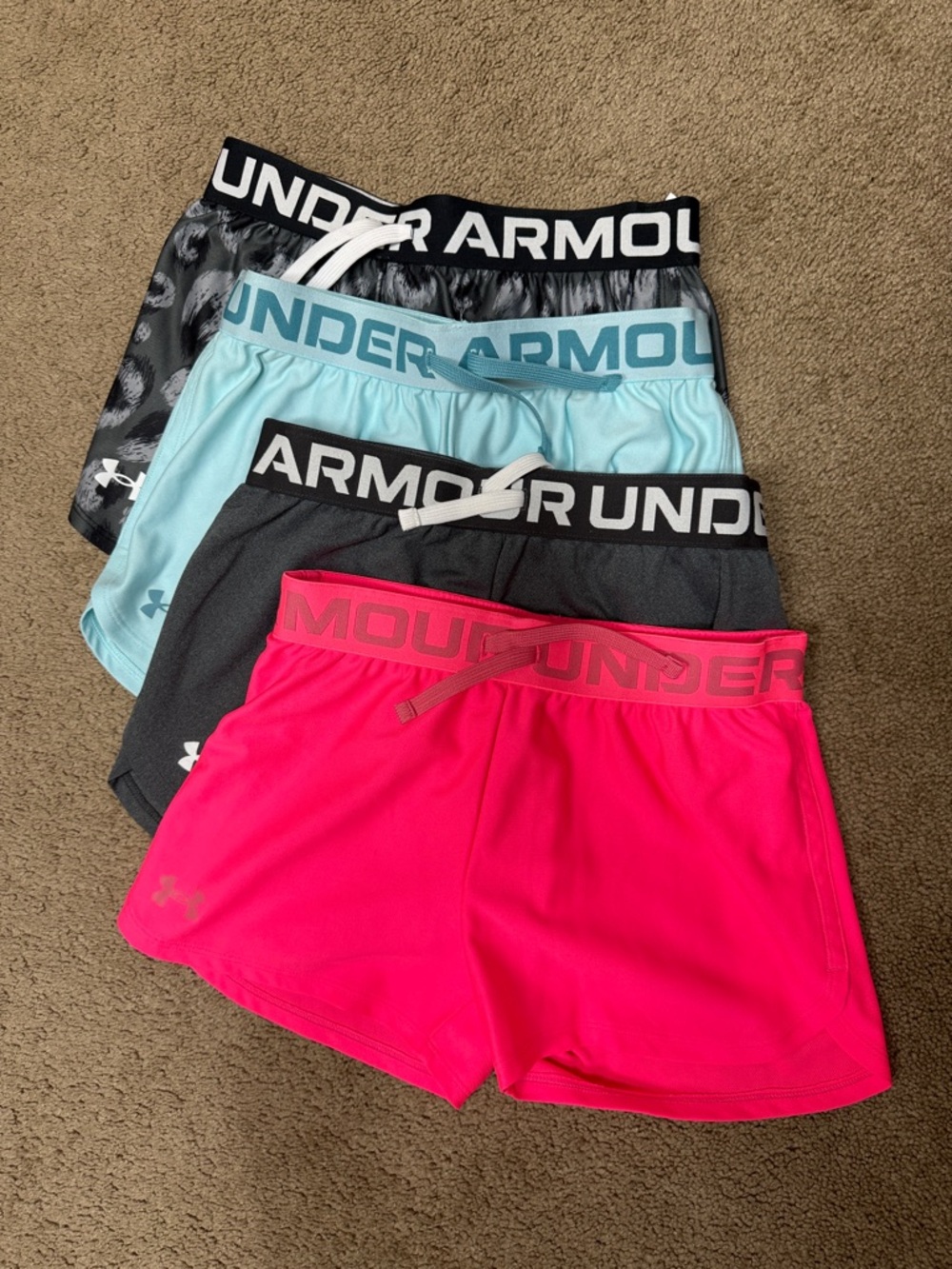 Under Armour Girls' Athletic Shorts - Hot Pink, Lt Blue, Charcoal, Black Pattern